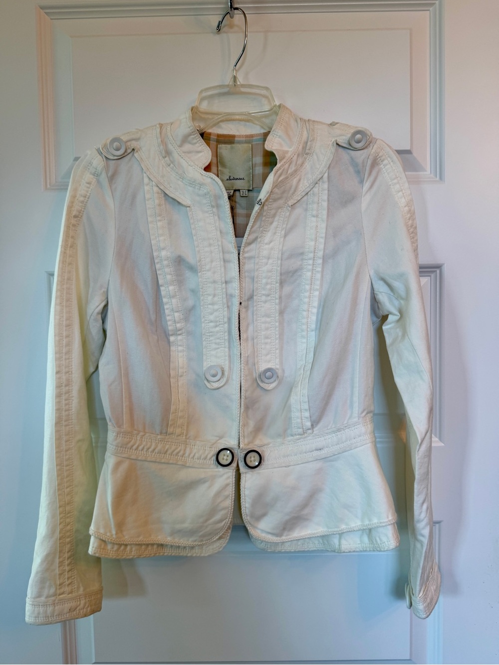 Anthropologie Elevenses White Tailored Peplum Jacket with Decorative Buttons